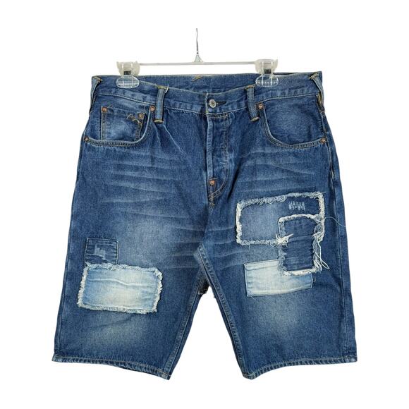 Vintage Evisu Distressed Patchwork Denim Shorts 36 - Picture 1 of 7